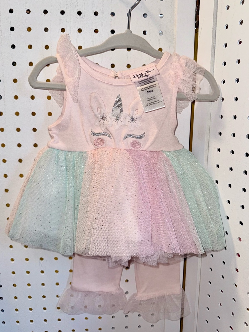 Little Lass Baby 3/6M Pastel Rainbow Unicorn Tutu Dress & Leggings Set